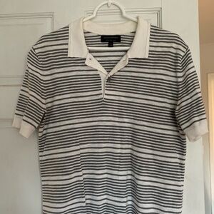 Banana Republic White and Gray Striped Polo Shirt
